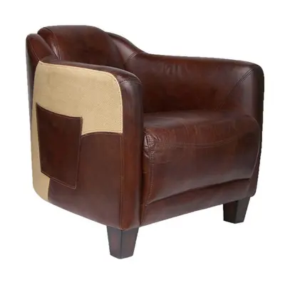 Fauteuil marron cuir avec poche Milord Vintage