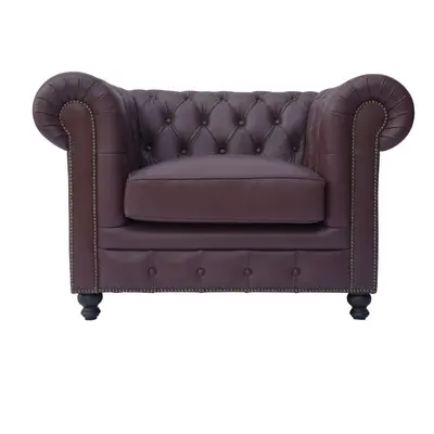 Fauteuil Chesterfield Rouge Bordeaux Cuir de Buffle Glasgow