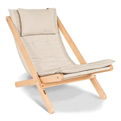 Chaise Longue Style Japandi Bois Massif Naturel et Crème Allegro