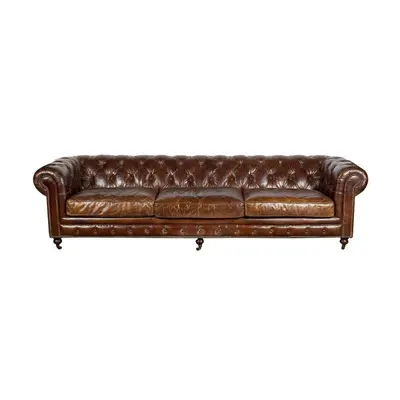 Canapé Marron en cuir 4 places Chesterfield Chicago Vintage