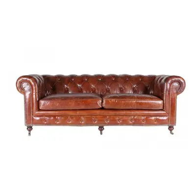 Canapé en cuir marron 3 places Chesterfield Chicago Vintage