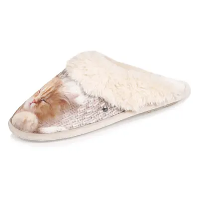 Chaussons mules Femme chat Beige