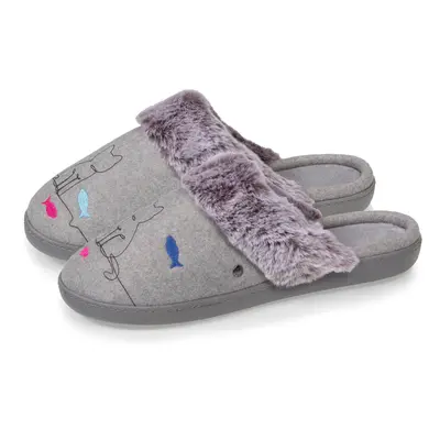 Isotoner - Chaussons mules Femme Gris chat fantaisie