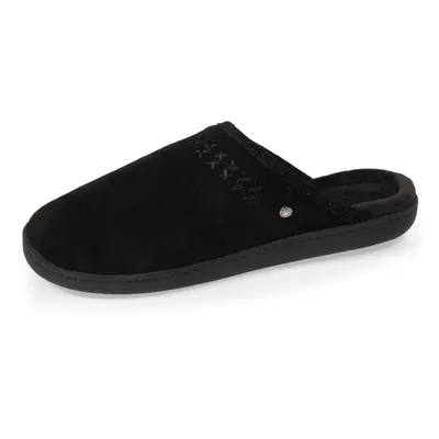 Isotoner - Chaussons mules cuir Femme Noir