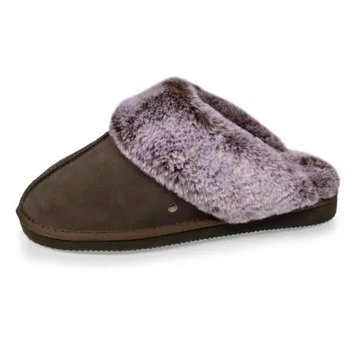 Chaussons mules en cuir Femme Kaki