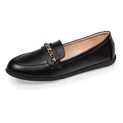 Mocassins Noirs Femme chaîne dorée