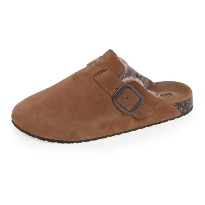 Sabots fourrés en cuir Femme Camel