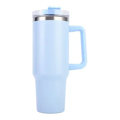 Gobelet de 40 oz avec poignée et couvercle en paille, tasse de voyage isolée en acier inoxydable