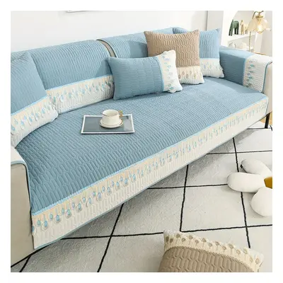 Housse de canapé matelassée brodée de plumes 90-70 cm - Bleu