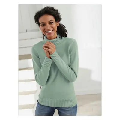 Pull femme col roulé manches ourlet avec finitions côtelées - Collection L - menthe