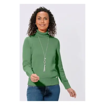 Pull femme col roulé manches ourlet avec finitions côtelées - Collection L - pomme