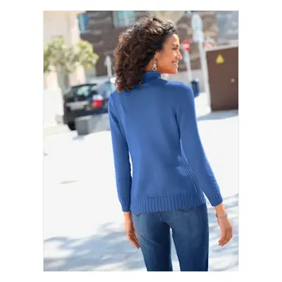 Pull femme col montant côtelé petite fente devant - Collection L - bleu