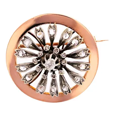 Broche ancienne diamants 0.12 carat en or rose et argent