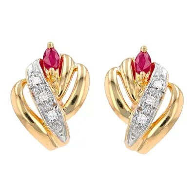 Boucles d'oreilles rubis 0.30 carat et diamants 0.03 carat 2 ors 4.92g