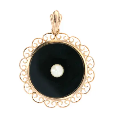 Pendentif vintage onyx et perle or rose 9.54g