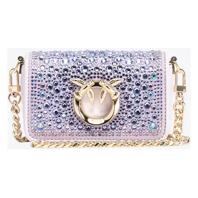 Pinko, Pochette Micro Love Bag avec strass et fine bandoulière amovible, Dégradé orchidée-or cla