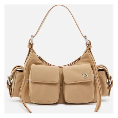 Pinko, Cargo Bag en tissu technique recyclé, Beige-gris fumée-nickel brillant, U