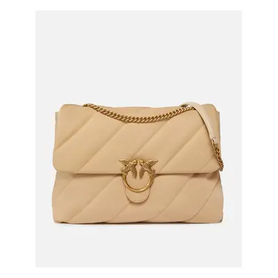 Pinko, Grand sac Love Bag en tissu recyclé matelassé, Beige-gris fumée-or antique, U