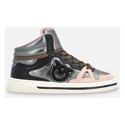 Pinko, Sneakers montantes lamées, Anthracite/noir/nude, 35