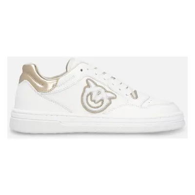 Pinko, Sneakers en cuir avec logo brodé sur le côté, Blanc/or clair, 36