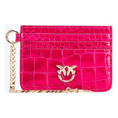 Pinko, Porte-cartes en cuir brillant et coloré embossé crocodile PINKO Galleria, Rose pinko-or c