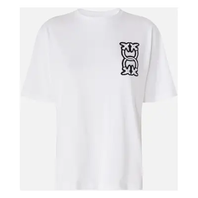 Pinko, T-shirt avec écusson à logo Love Birds Monogram, Blanc-blanche-neige, S