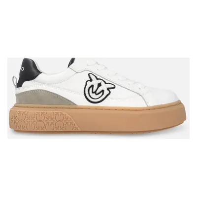 Pinko, Sneakers à plateforme en cuir, Blanc/noir, 37