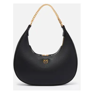 Pinko, Grand sac porté épaule en cuir foulonné avec chaîne, Noir-vieil or, U