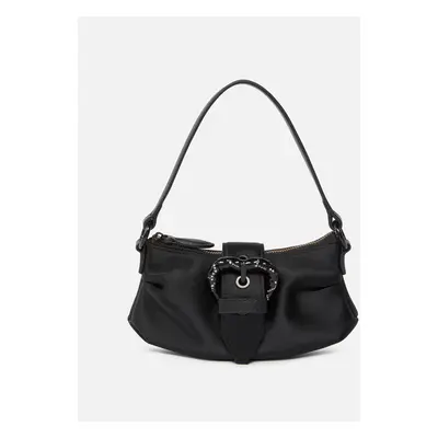 Pinko, Sac à main esprit pochette en satin duchesse avec boucle en forme de caur, Noir limousine