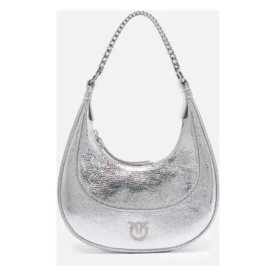 Pinko, Mini sac à main Brioche Bag en cuir métallisé, Argent-nickel brillant, U