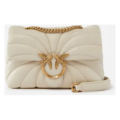 Pinko, Mini sac à bandoulière Love Bag Puff Butterfly en cuir nappa, Blanc+blanc-or antique, U