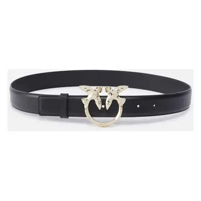 Pinko, 3cm leather belt with bird buckle PINKO Galleria., Noir-or clair, XS