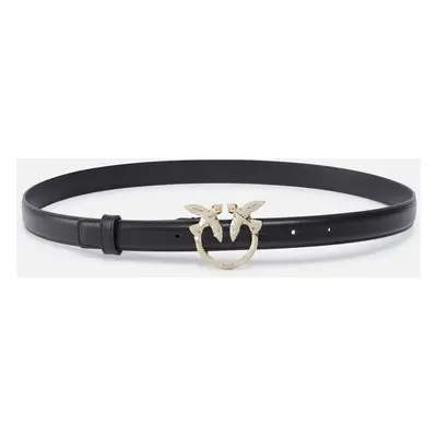 Pinko, 2cm thin leather belt with bird buckle PINKO Galleria., Noir-or clair, XS