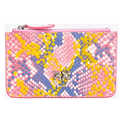 Pinko, Pochette plate en cuir embossé reptile PINKO Galleria, Multicolore rose/jaune-vieil argen