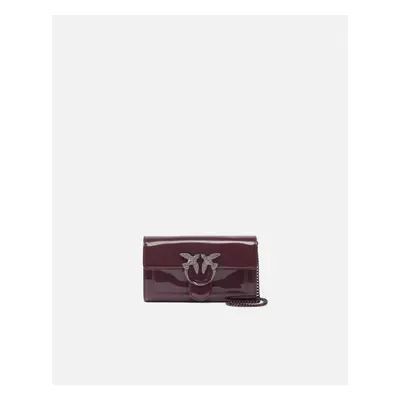 Pinko, Patent bird buckle wallet with shoulder strap, Chocolat cognac-color block, U