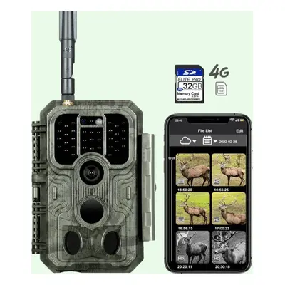 4G LTE Caméra de chasse 32MP 1296P avec carte SIM et 32GB SDCard Nocturne No Glow Invisible Infr