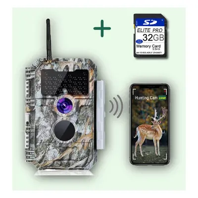 Caméra de Chasse WiFi Bluetooth,32MP HD 1296P,Détection de Mouvement 110°PIR, Protection de Mot 