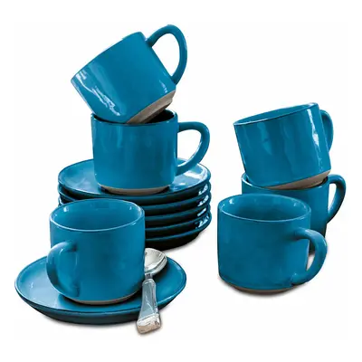 Lot de 6 tasses et soucoupes Biarré, bleu (8 x 11 x 7cm)