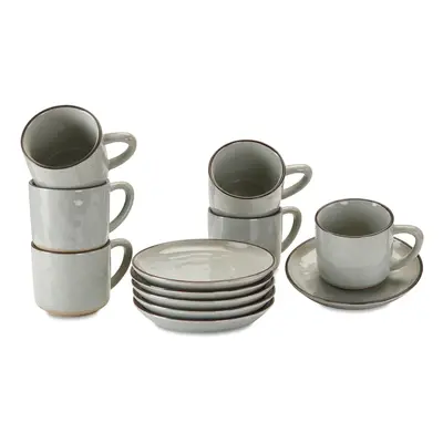 Lot de 6 tasses et soucoupes Biarré, gris (8 x 11 x 7cm)