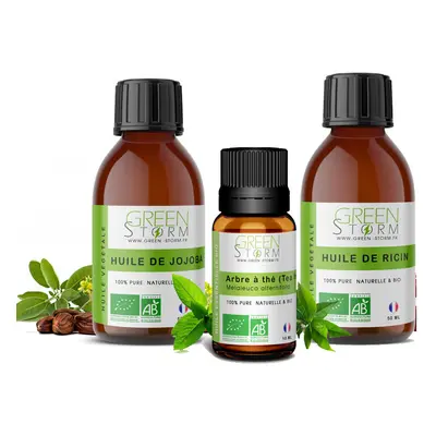 Kit soin brillance cheveux , huile végétale de jojoba, ricin et huile essentielle ylang Greensto