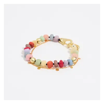 Bracelet double chaîne et pierres multicolore