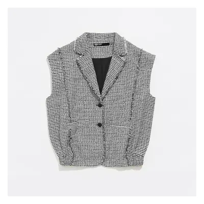 Gilet oversize effrangé tweed ivoire