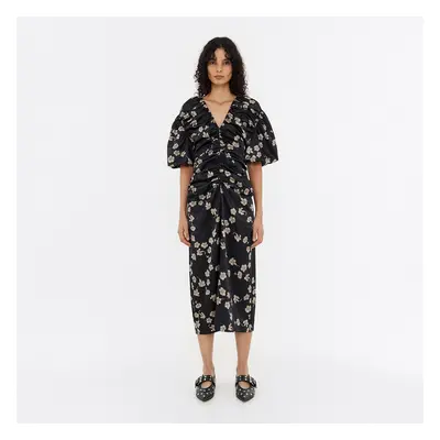 Robe mi-longue fronces Carnation noire