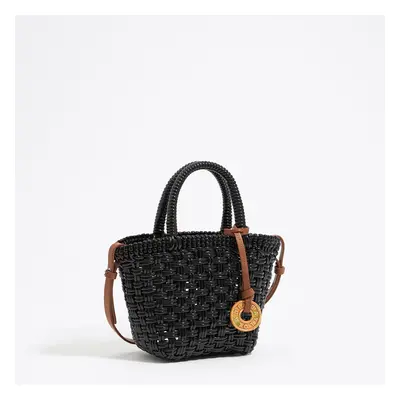 Sac shopping tressé noir