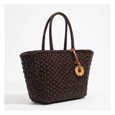 Sac shopping tressé chocolat