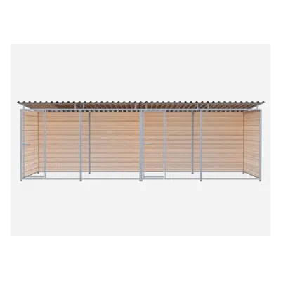 Chenil bois MKS - PROTECTA double 6 x 2 m avec 1 séparation, 2 portes - Façade en grillage