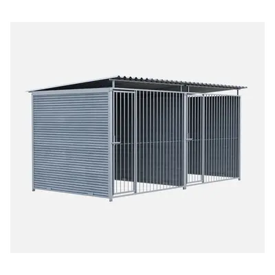 Chenil MKS en composite WPC - ETERNA - double 4 x 2 m avec 1 séparation, 2 portes - Façade en ba