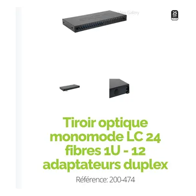 Tiroir optique monomode lc 24 fibres 1u - 12 adaptateurs duplex