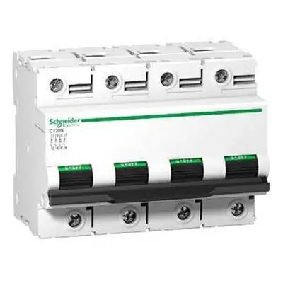 Disjoncteur c120n, 4 pôles, 125 ampères, capacité de coupure de 10000 ampères à 415 volts.