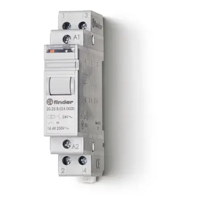 Télérupteur modulaire interrupteur bipolaire 1no + 1nc 16a 24v dc, bouton test et indicateur méc